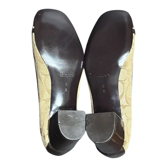 COACH Signature Monogram Brown and Tan Block Heel Pumps - Picture 5 of 6